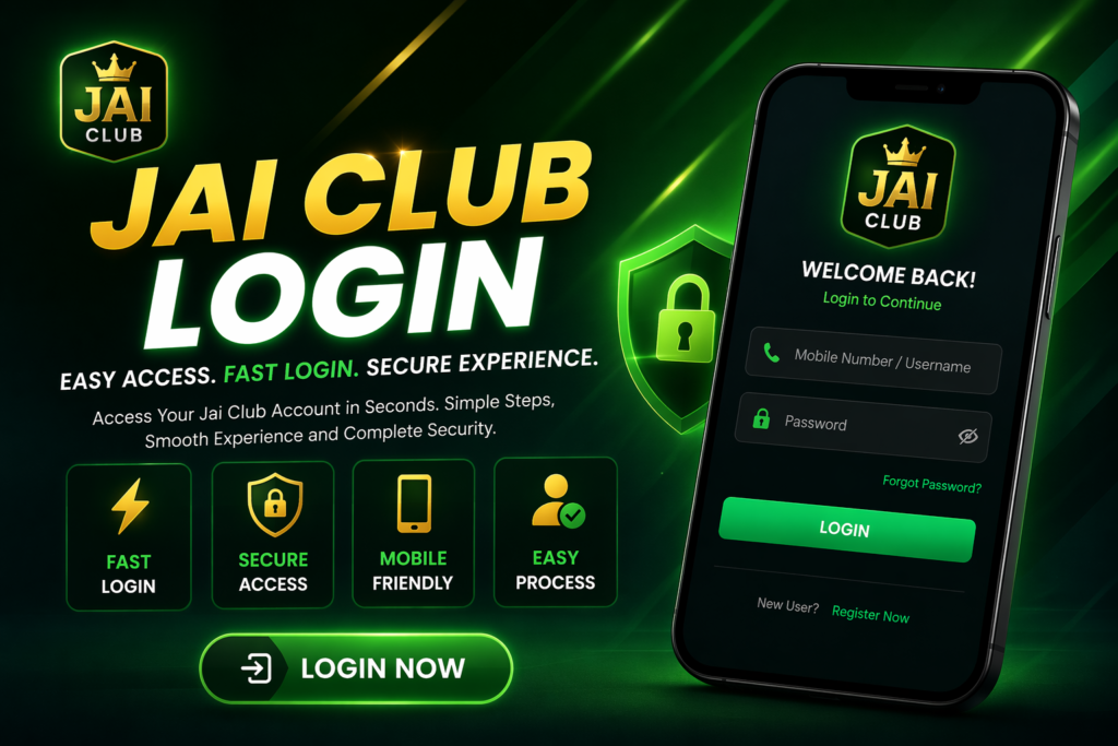 Jai Club login banner showing fast and secure account access with mobile-friendly interface