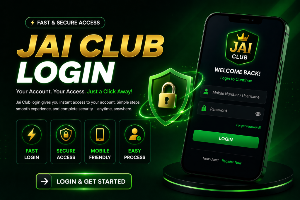 Jai Club login banner showing fast and secure access with mobile-friendly interface and easy login process